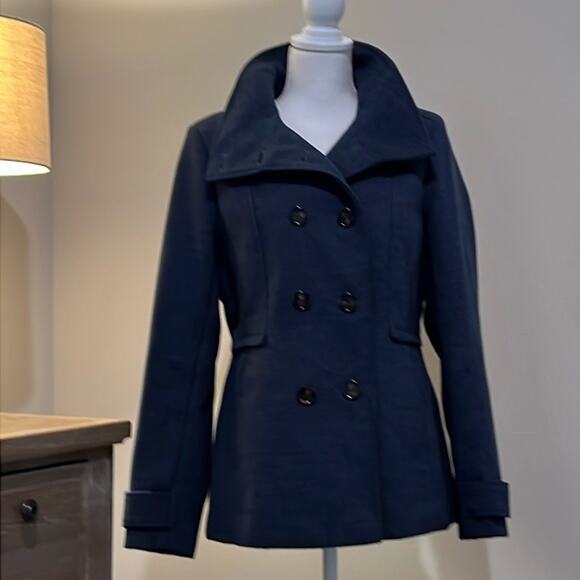 BLACK RIVET Classic Pea Coat Double Breasted Navy M Medium Lined Pockets Classy - Picture 1 of 16